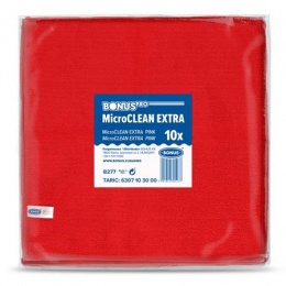 Törlőkendő, mikroszálas, univerzális, 10 db, 40x40 cm, BONUS "MicroCLEAN Extra", piros